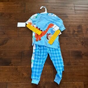 Miss Rachel Boys 12 M Dinosaur Pajamas‎ 4 Piece Set Cotton Sleepwear Blue